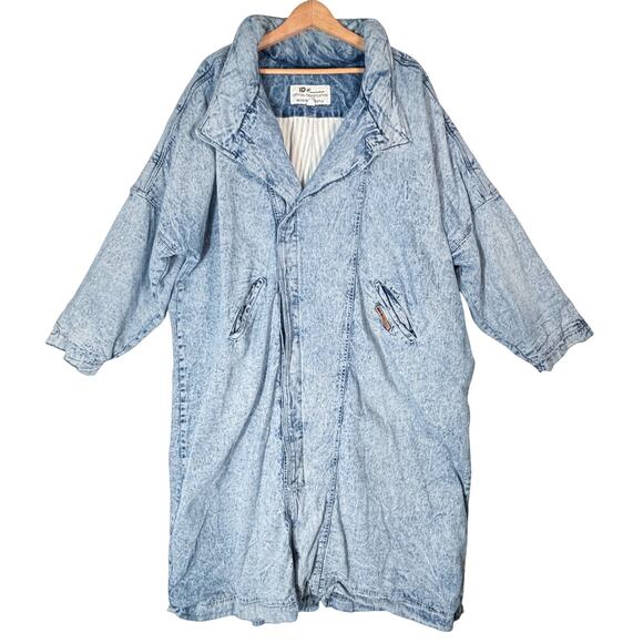 Vintage 80s Acid Wash Denim Cocoon Insulated Duster Maxi Coat, Baggy Streetwear - Picture 2 of 15